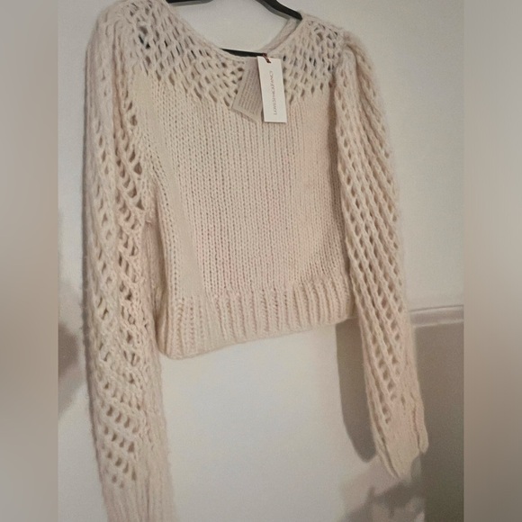 NWT 445 LoveShackFancy Larson Crop Pullover White Antique baby alpaca Size XL - Picture 8 of 14